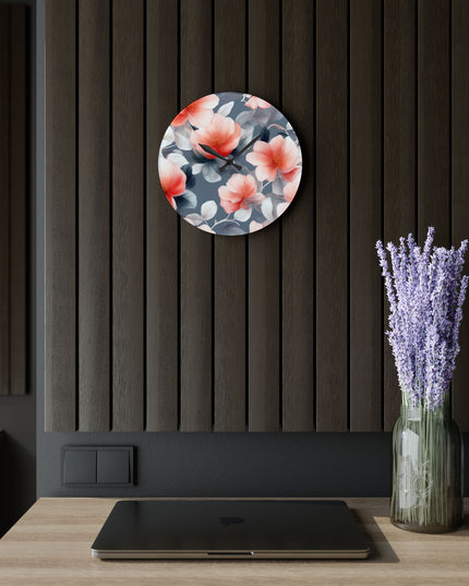 Red Blossom Floral Bunch Acrylic Wall Clock, Round or Square, 10.75" x 10.75"