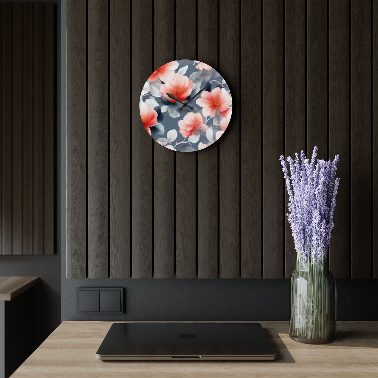 Red Blossom Floral Bunch Acrylic Wall Clock, Round or Square, 10.75" x 10.75"