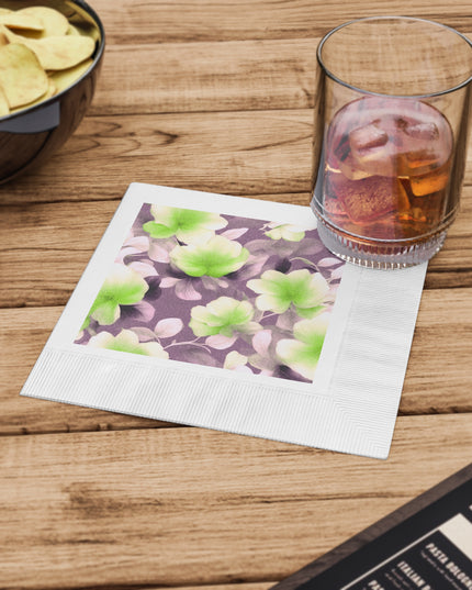 Lime Lavender Floral Bunch White Coined Napkins, 6.5" x 6.5"