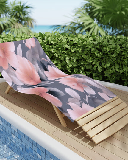 Peach and Blue Gray Floral Bunch Beach Towel, 30" x 60"