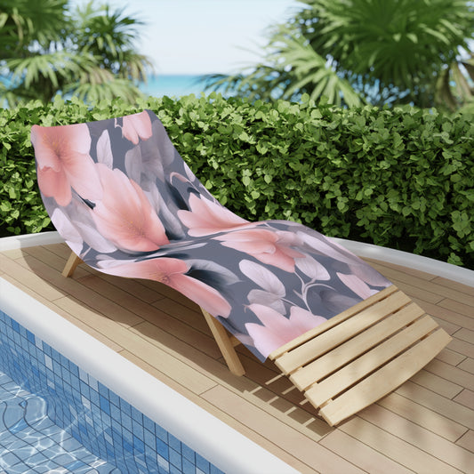 Peach and Blue Gray Floral Bunch Beach Towel, 30" x 60"