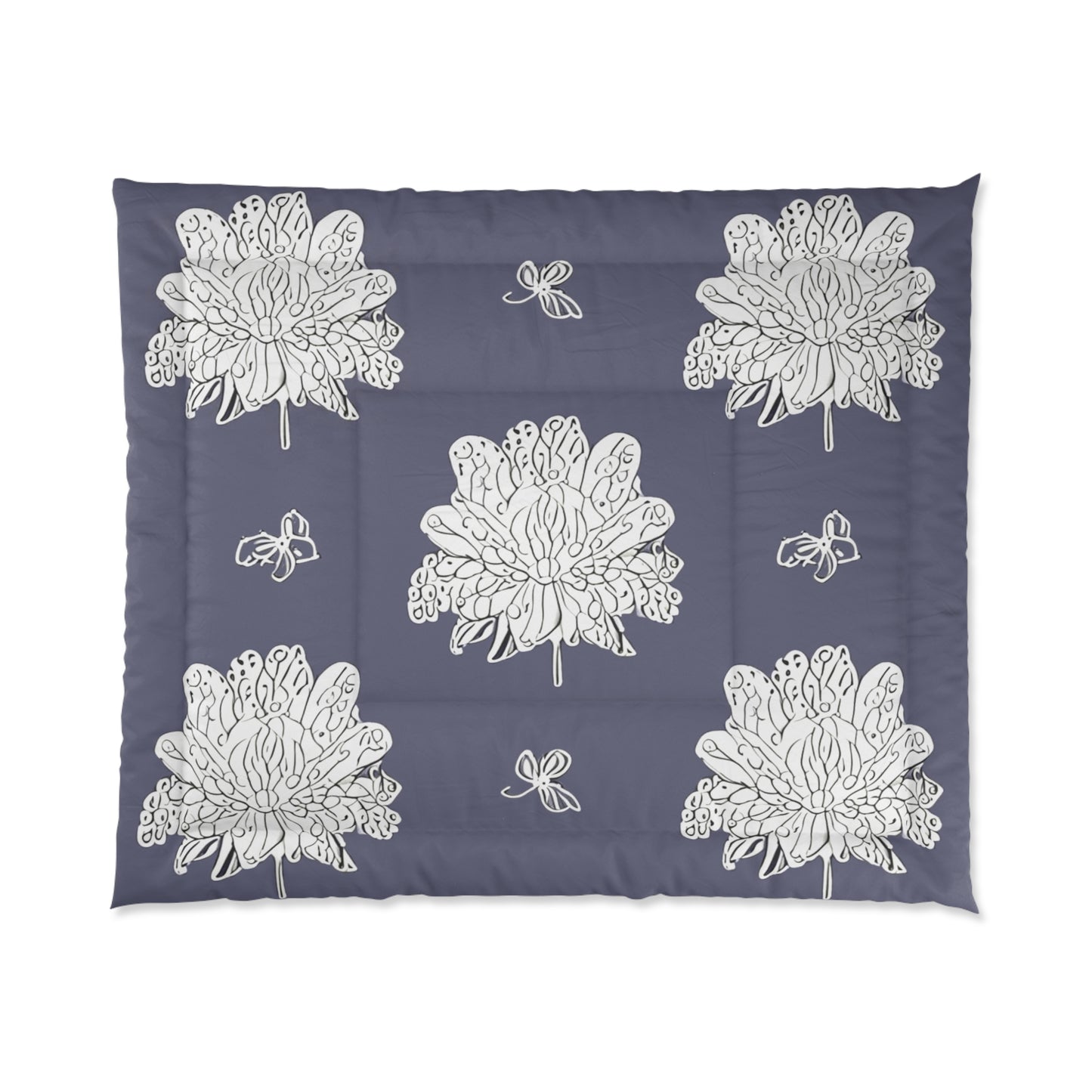 White Floral Butterflies 104" × 88" Comforter
