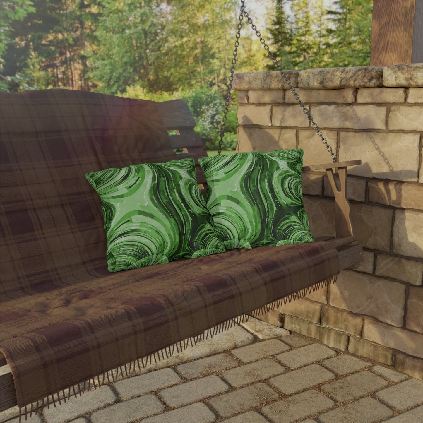 Uzi Spiral Mint Pastel Outdoor Pillow, 16" x 16"
