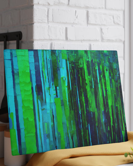 Striped Blue Green 11" x 15" Glass Cutting Board