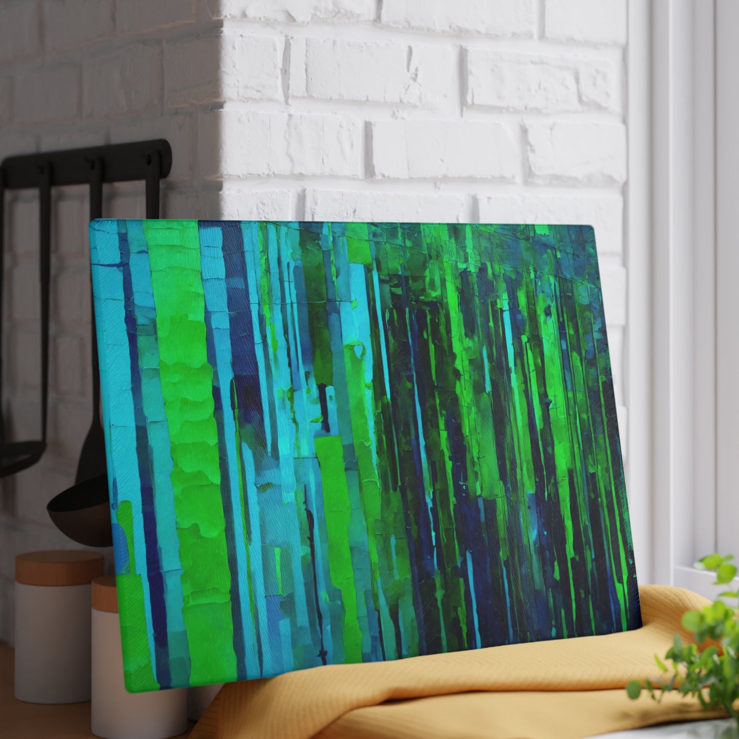 Striped Blue Green 11" x 15" Glass Cutting Board