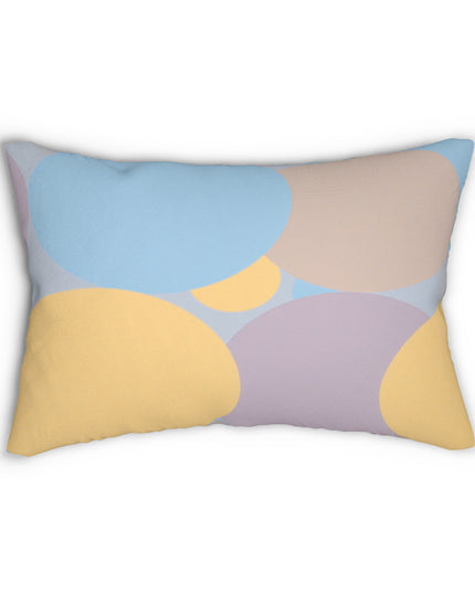 Pastel Baby Blue and Peach Patches Spun Polyester Lumbar Pillow, 20" x 14"