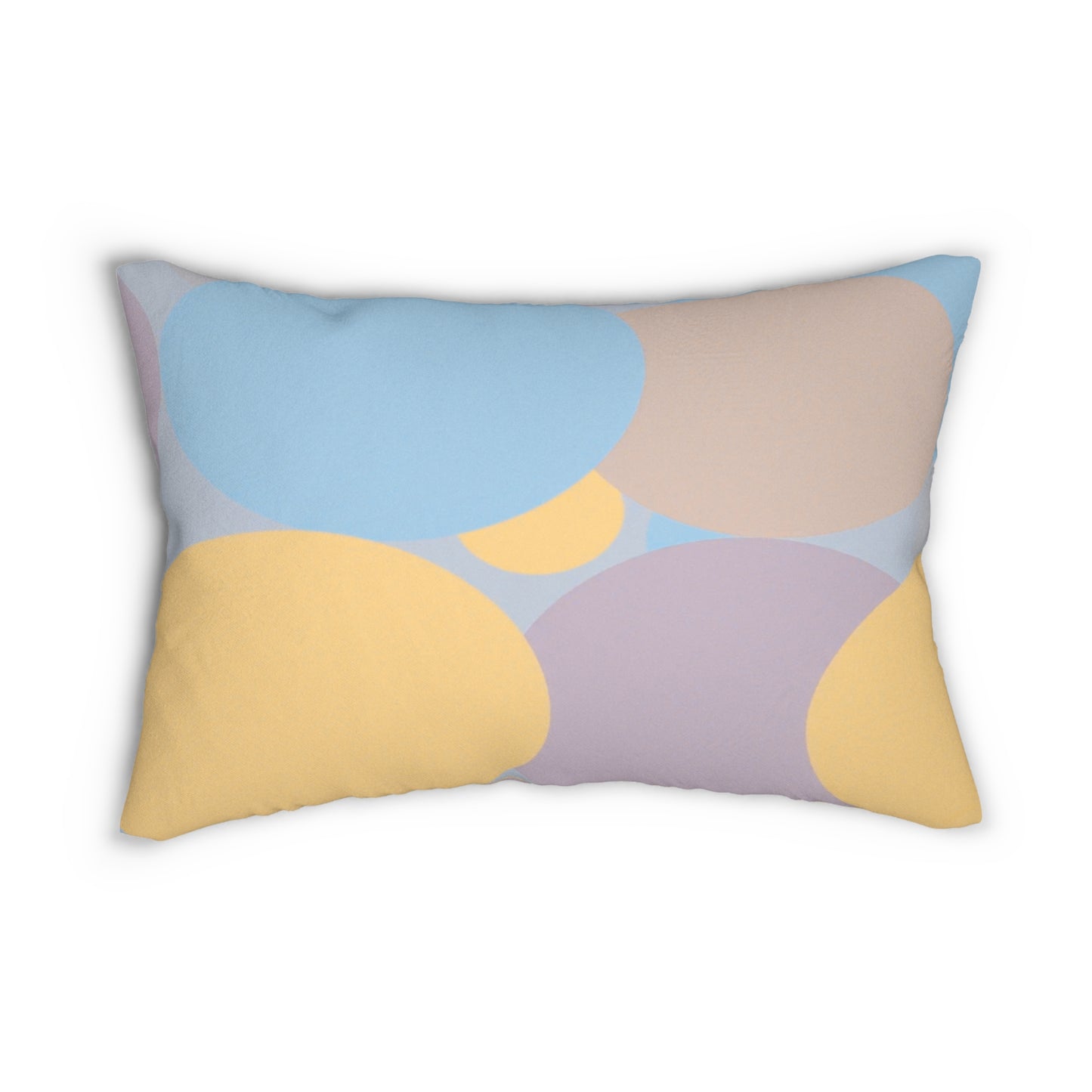 Pastel Baby Blue and Peach Patches Spun Polyester Lumbar Pillow, 20" x 14"