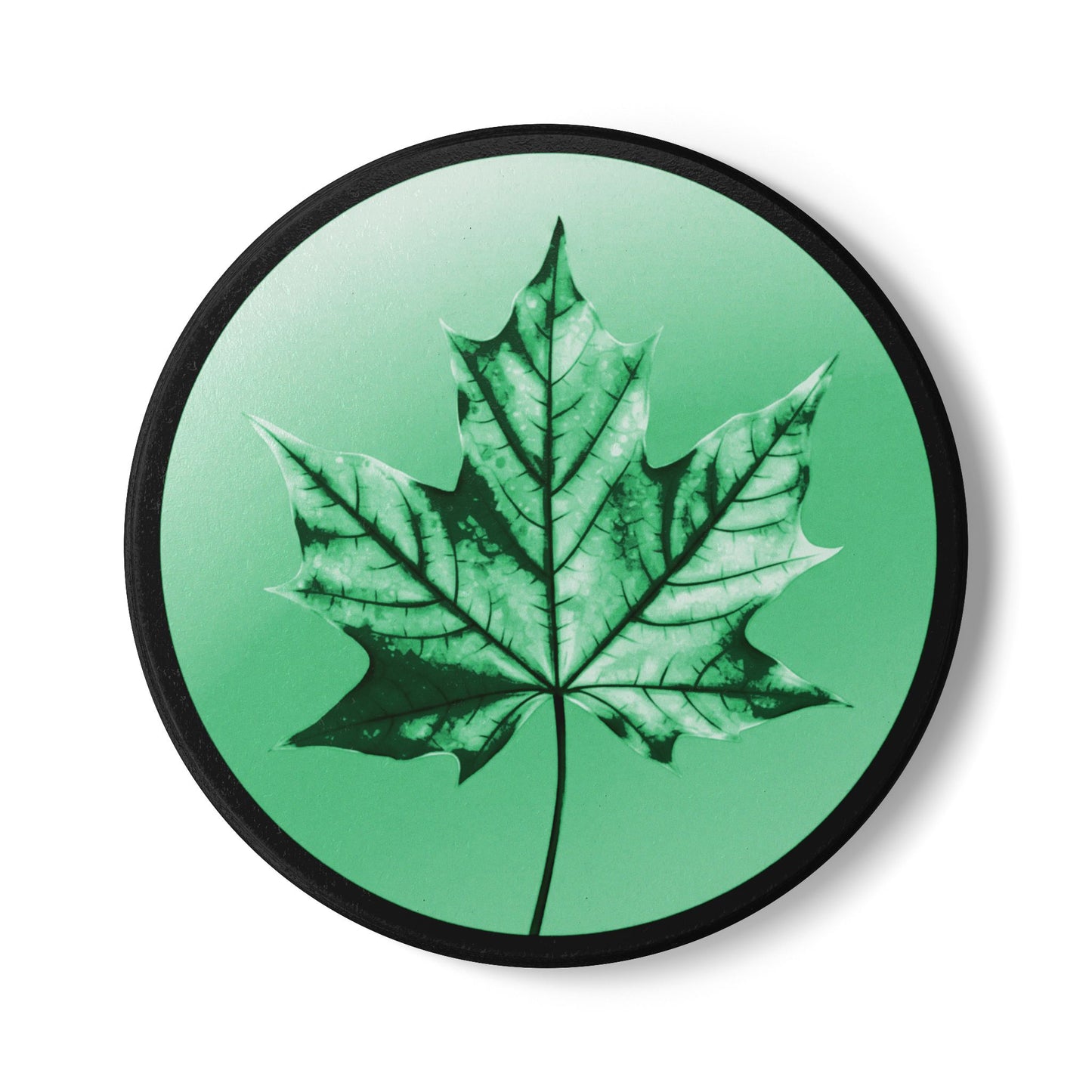 Mint Green Maple Leaf 4" x 4" Round Ceramic Coaster