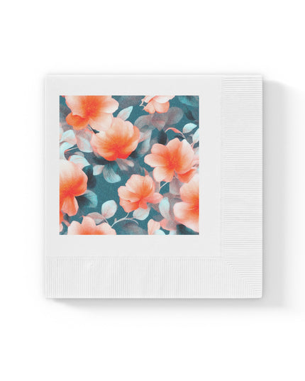 Orange Blossom Floral Bunch White Coined Napkins, 4.8" x 4.8"