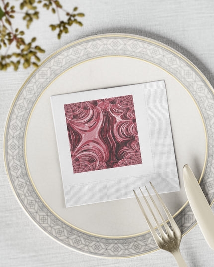 Uzi Spiral Ruby Pastel White Coined Napkins, 4.8" x 4.8"