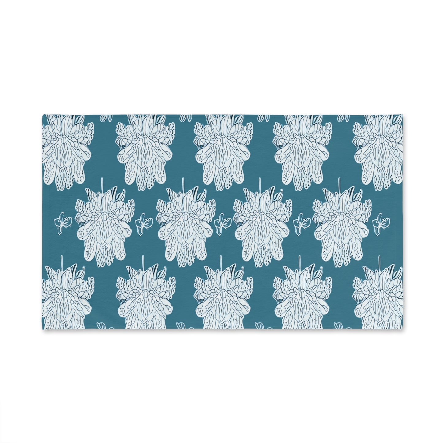 Tif Green White Floral Butterflies Hand Towel, 16" x 28"