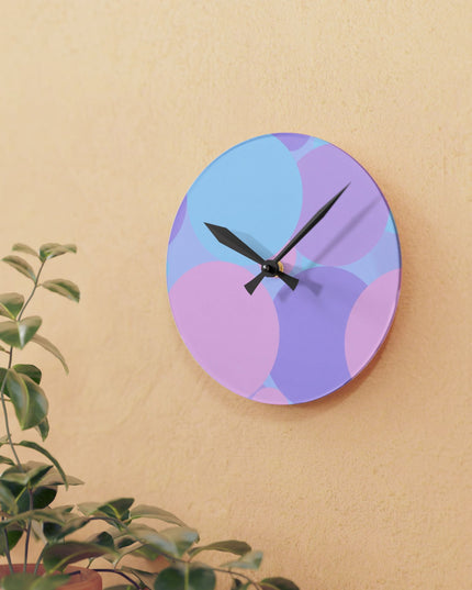 Pastel Purple and Mauve Patches Acrylic Round Wall Clock, 8" x 8"