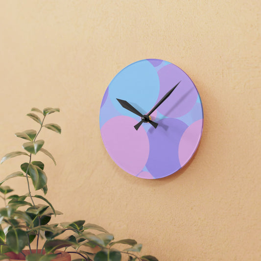 Pastel Purple and Mauve Patches Acrylic Round Wall Clock, 8" x 8"