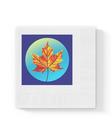 Alpha Maple Leaf White Coined Napkins, 4.8" x 4.8"