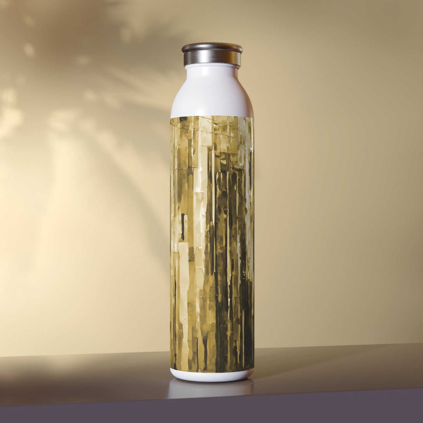 Striped Light Brown Slim Water Bottle, 20 oz White