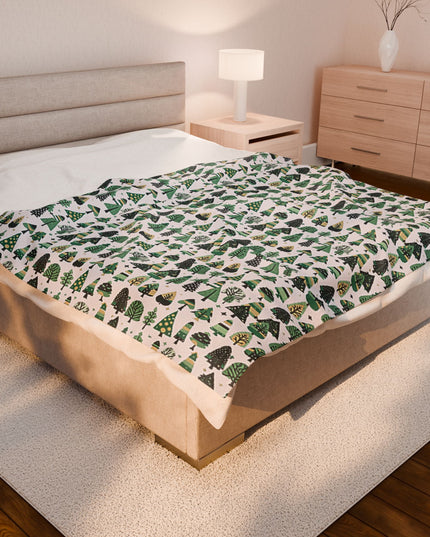 Mini Vintage Green Trees Velveteen Plush Blanket, 60" x 80"