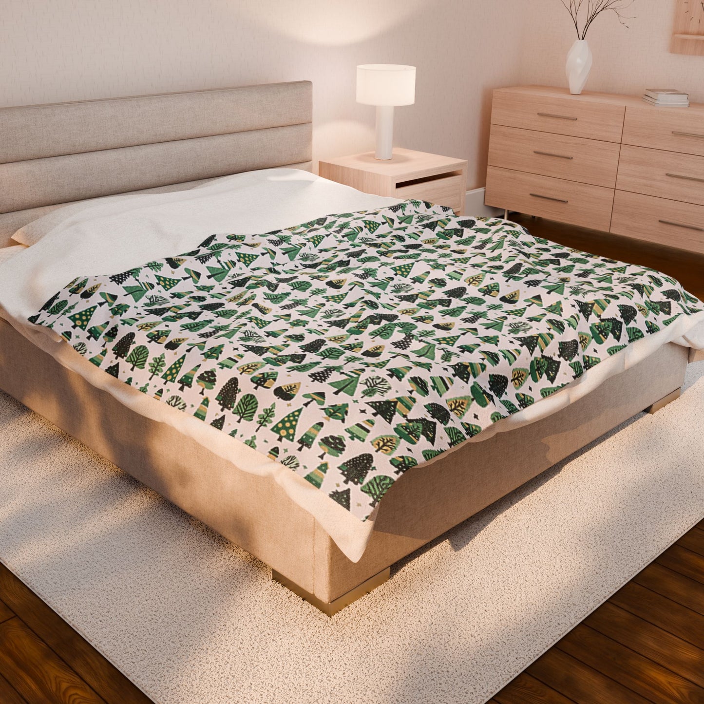 Mini Vintage Green Trees Velveteen Plush Blanket, 60" x 80"