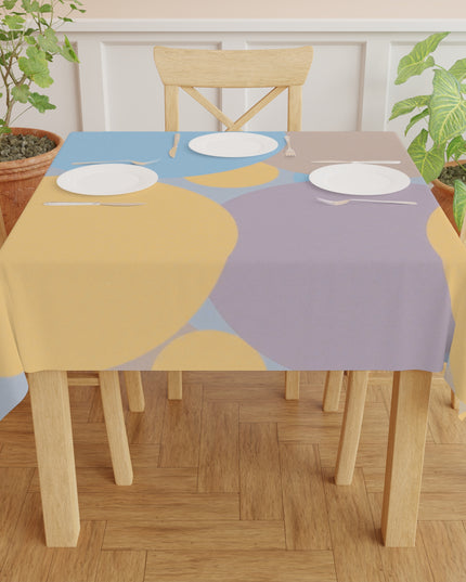 Pastel Baby Blue and Peach Patches Tablecloth, 55" x 55"