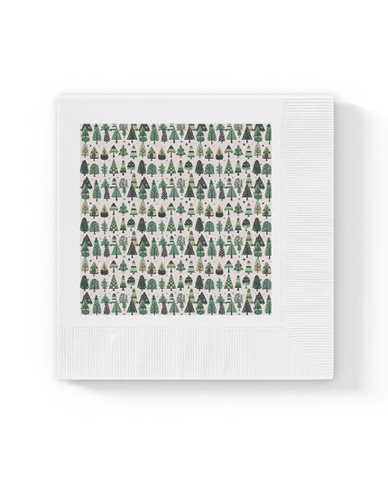 Mini Vintage Green Trees White Coined Napkins, 6.5" x 6.5"
