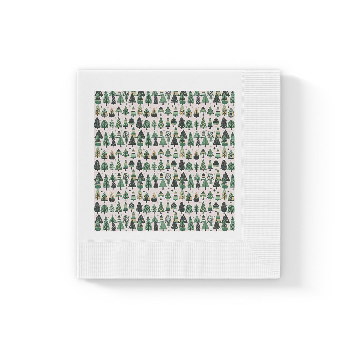 Mini Vintage Green Trees White Coined Napkins, 6.5" x 6.5"