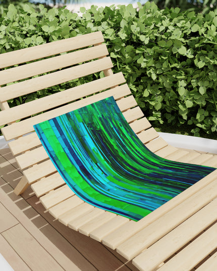 Striped Blue Green Beach Towel, 18" x 27"