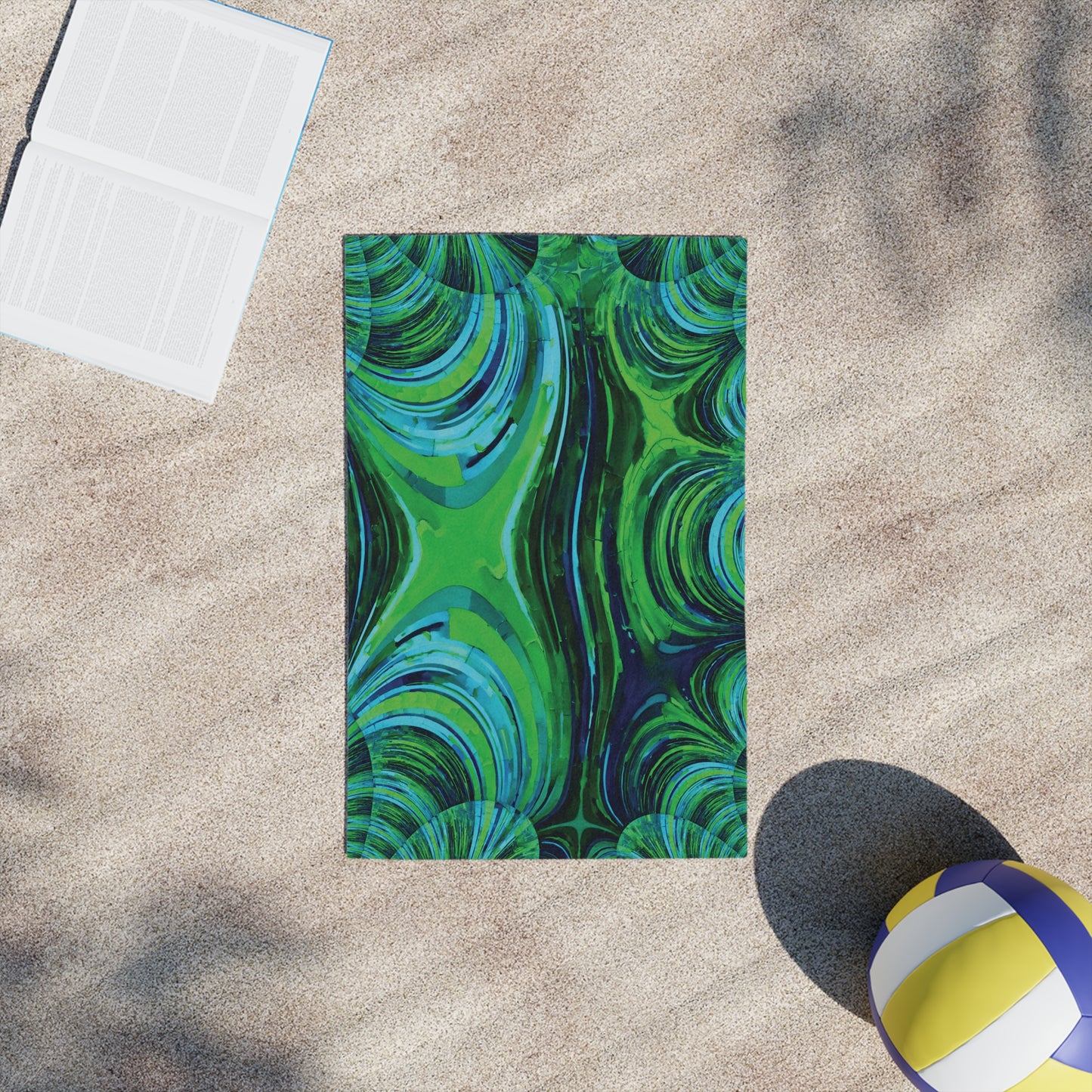 Uzi Spiral Blue Green Beach Towel, 18" x 27"