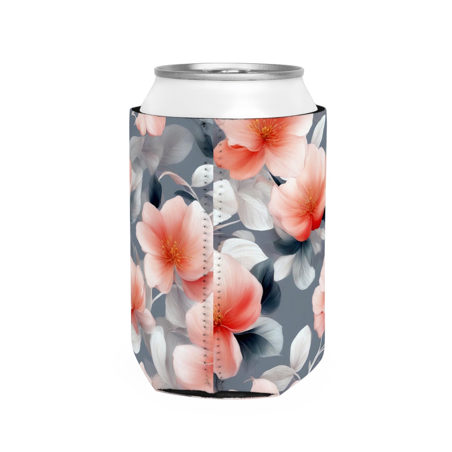 Red Blossom Floral Bunch 12 oz Can Cooler Sleeve