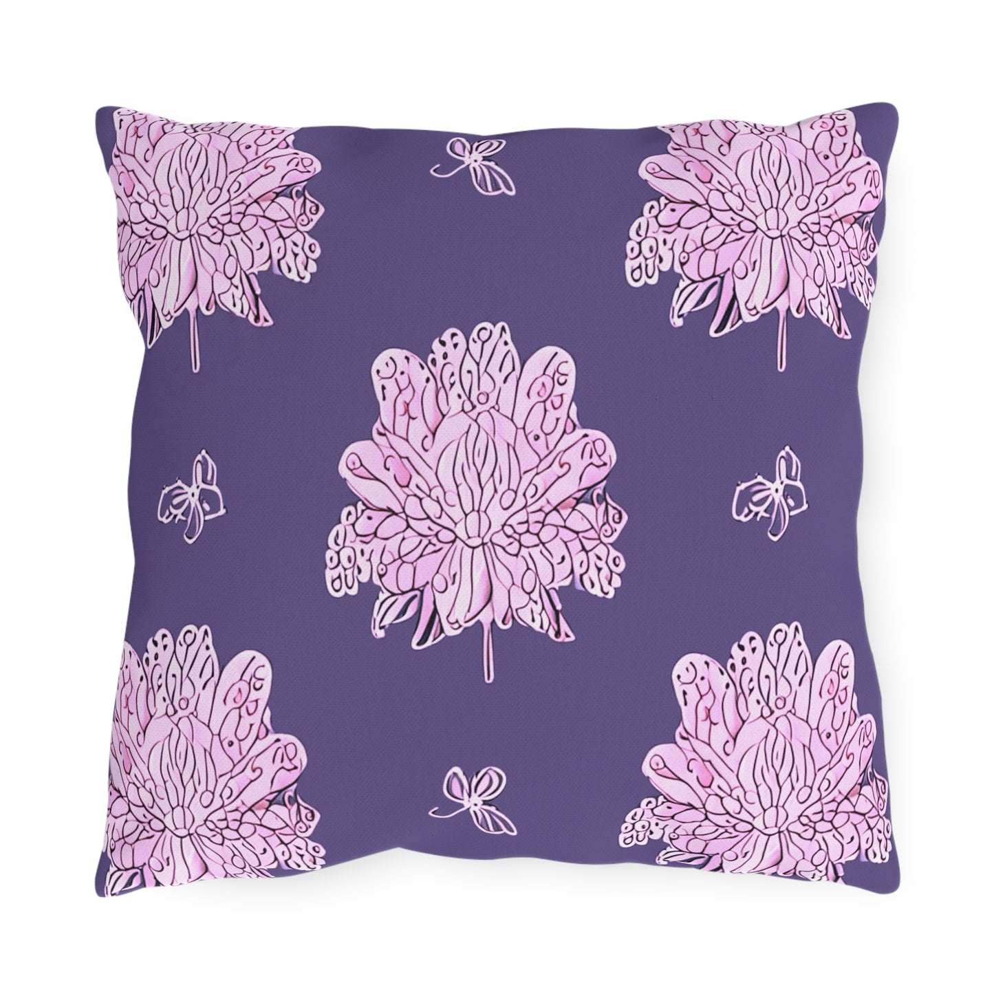 Magenta Floral Butterflies 16" x 16" Outdoor Pillow