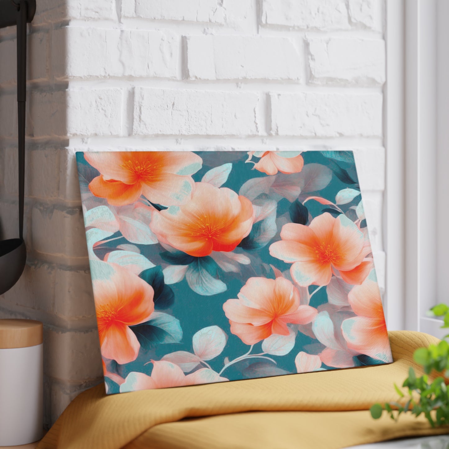 Orange Blossom Floral Bunch Glass Cutting Board, 8" x 11"