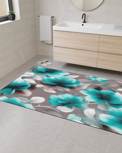 Tif Green Gray Floral Bunch Heavy Duty Floor Mat, 48" x 72"