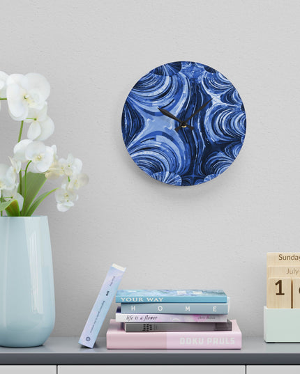 Uzi Spiral Deep Blue Acrylic Wall Clock, Round or Square, 10.75" x 10.75"