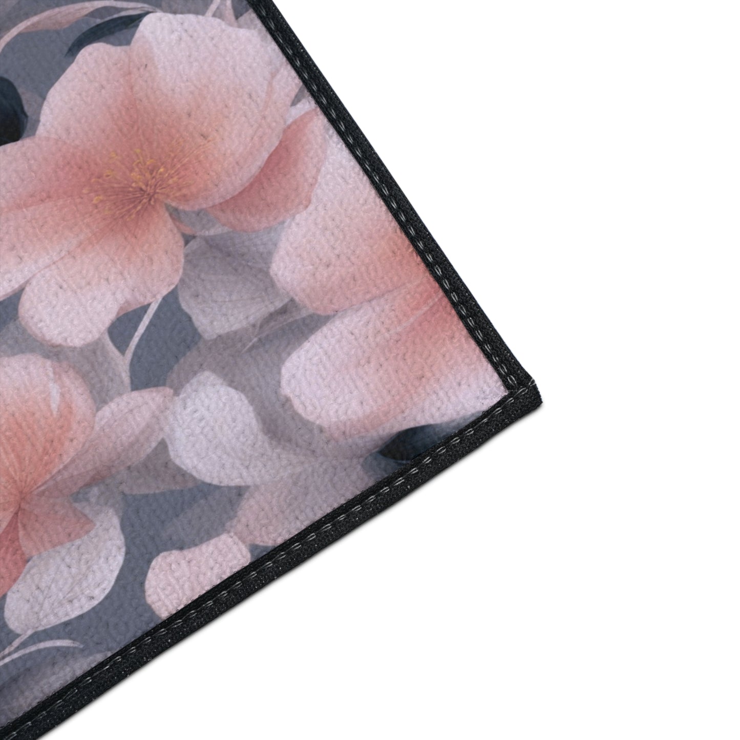 Peach and Blue Gray Floral Bunch Heavy Duty Floor Mat, 18" x 27"