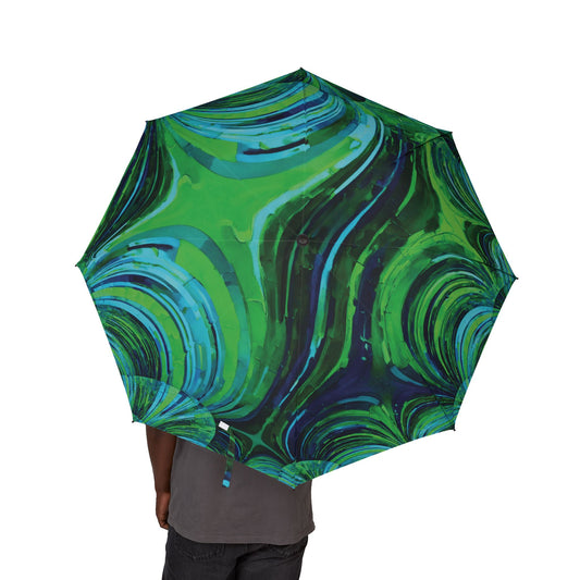 Uzi Spiral Blue Green Foldable Umbrella - Compact & Chic
