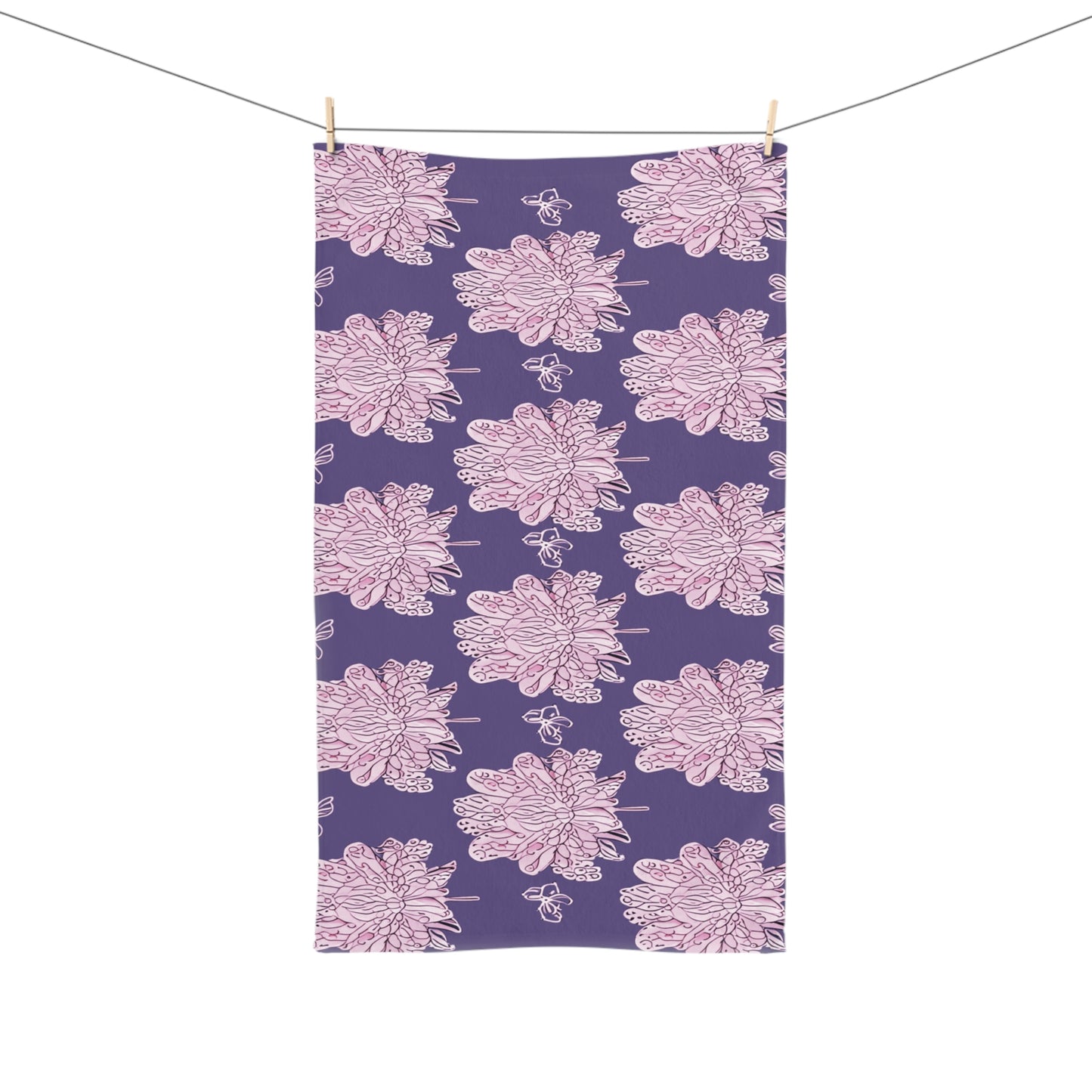 Magenta Floral Butterflies Hand Towel, 16" x 28"