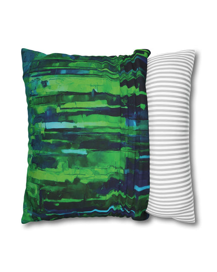 Striped Blue Green Spun Polyester Square Pillowcase, 14" x 14"
