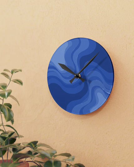 Deep Blue Wavey 8" x 8" Round Acrylic Wall Clock