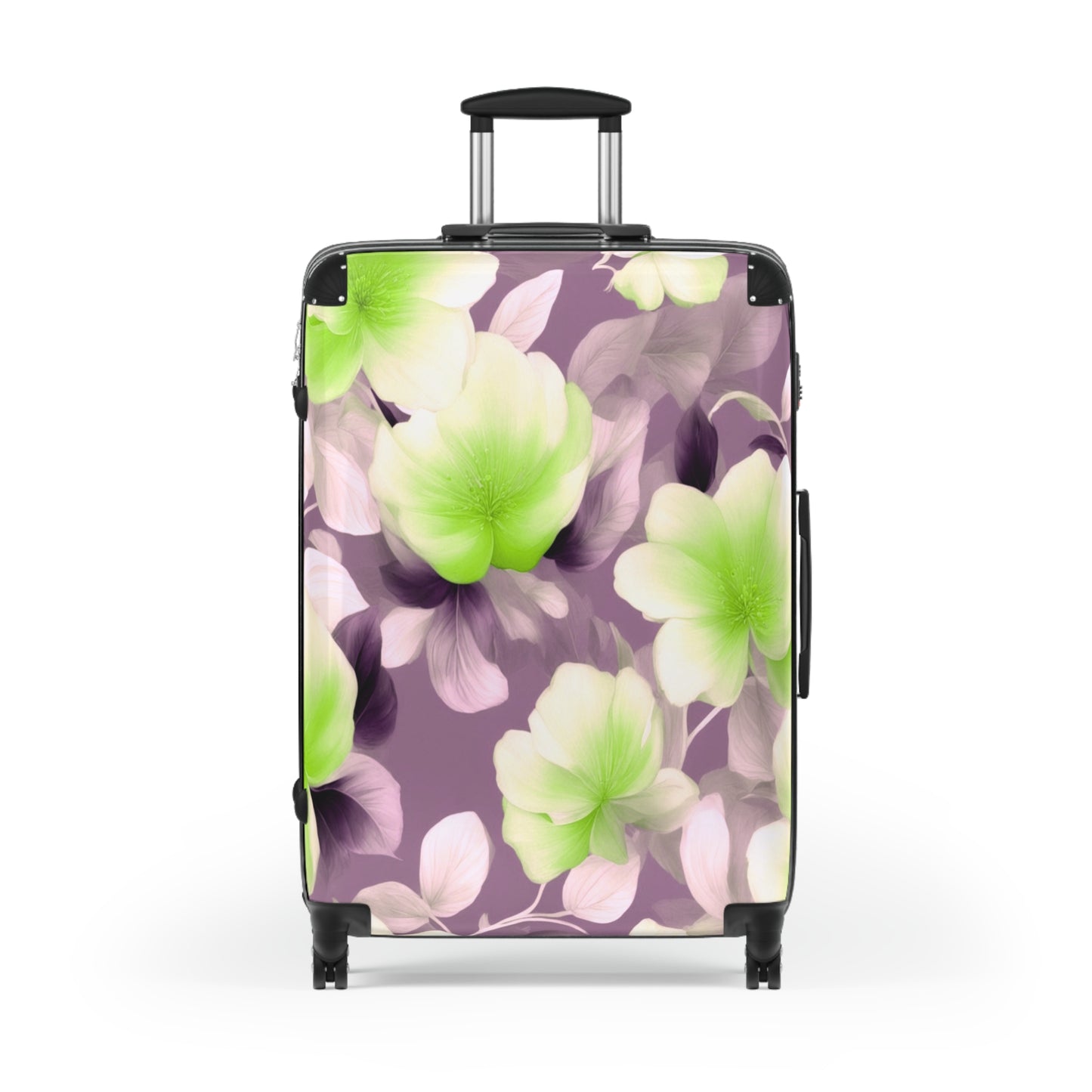 Lime Lavender Floral Bunch Large Suitcase with built in lock, 4 double-wheels, telescopic handle, and ABS back hard-shell