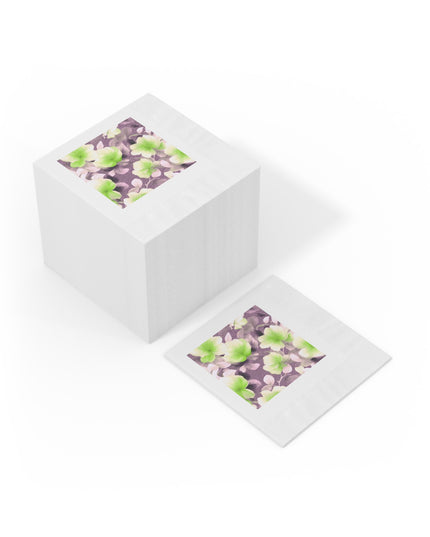 Lime Lavender Floral Bunch White Coined Napkins, 4.8" x 4.8"