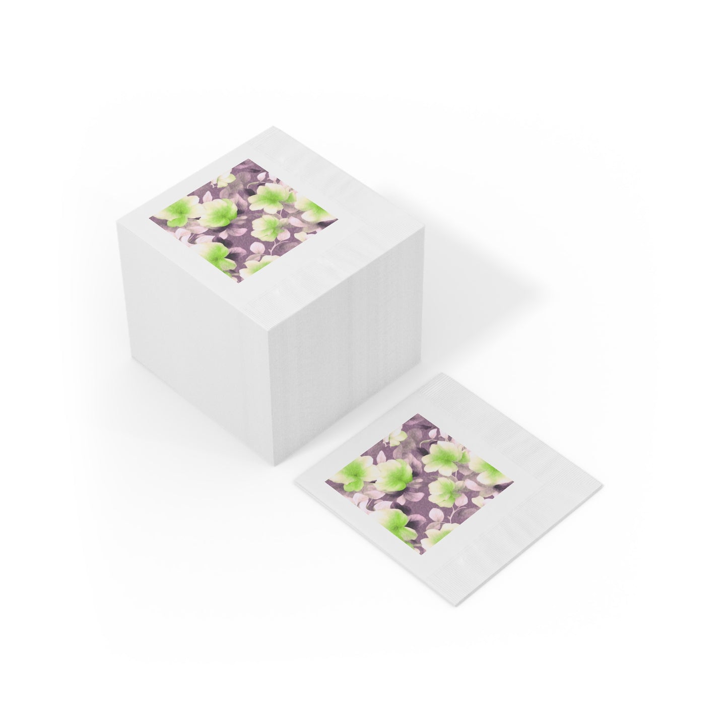 Lime Lavender Floral Bunch White Coined Napkins, 4.8" x 4.8"