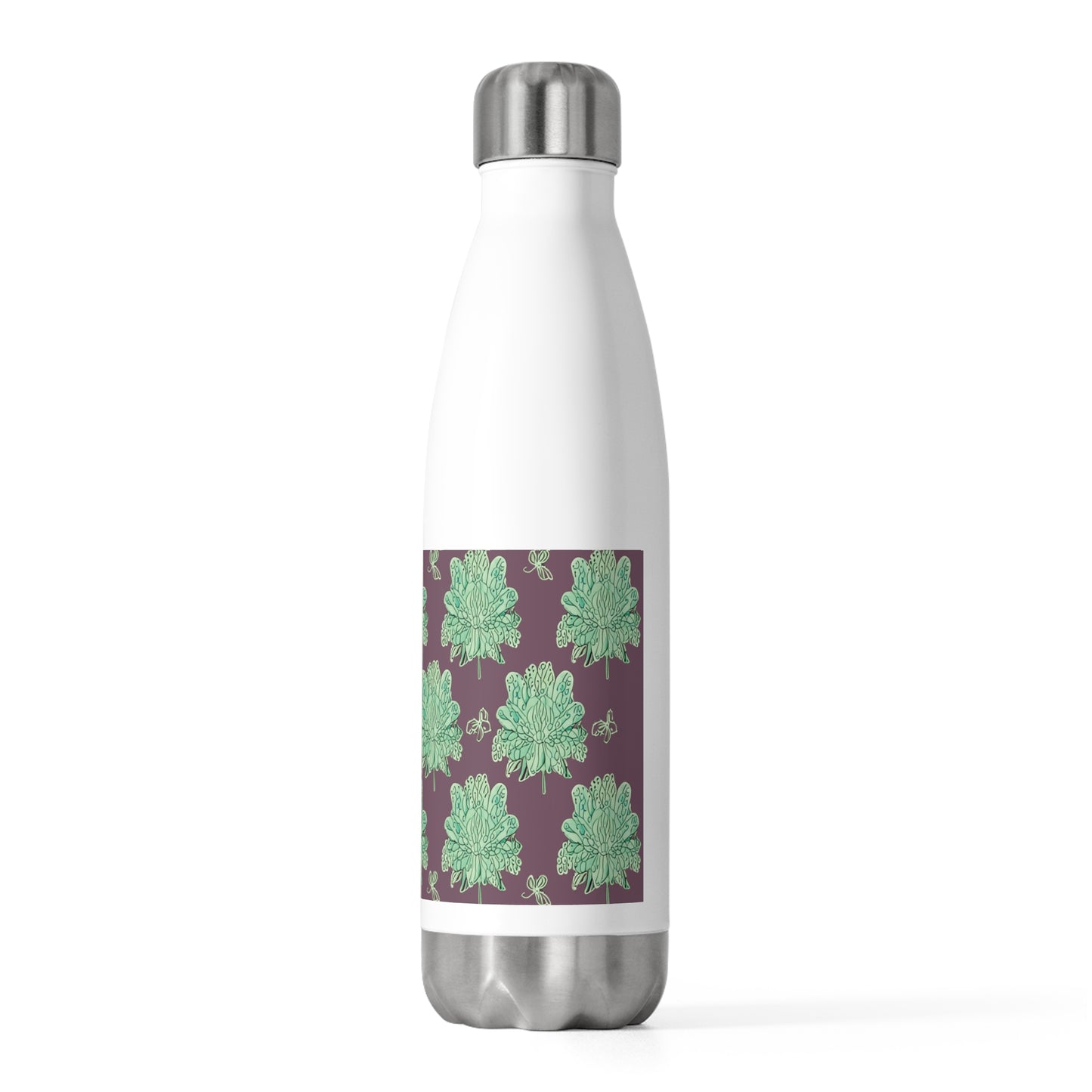 Mint Green Floral Butterflies 20oz Insulated Water Bottle