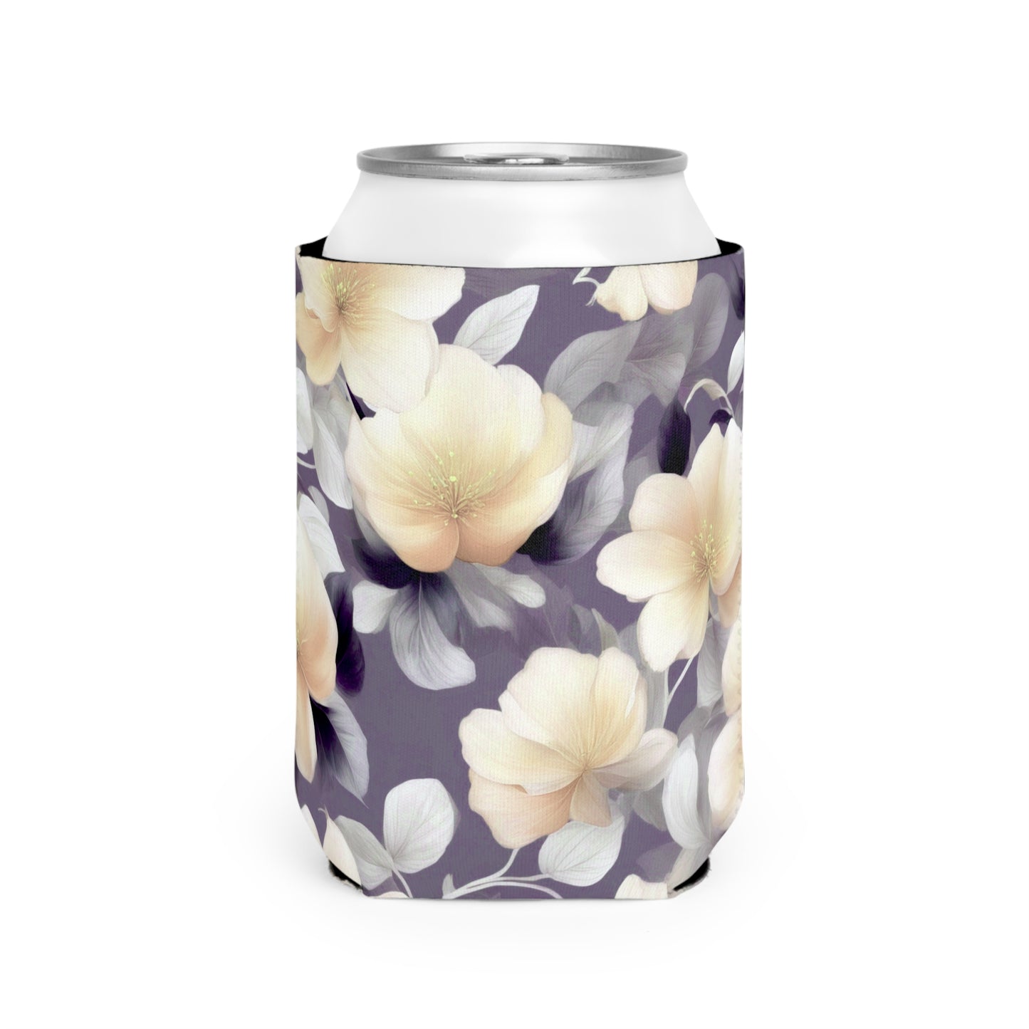 White Blush Floral Bunch 12 oz Can Cooler Sleeve