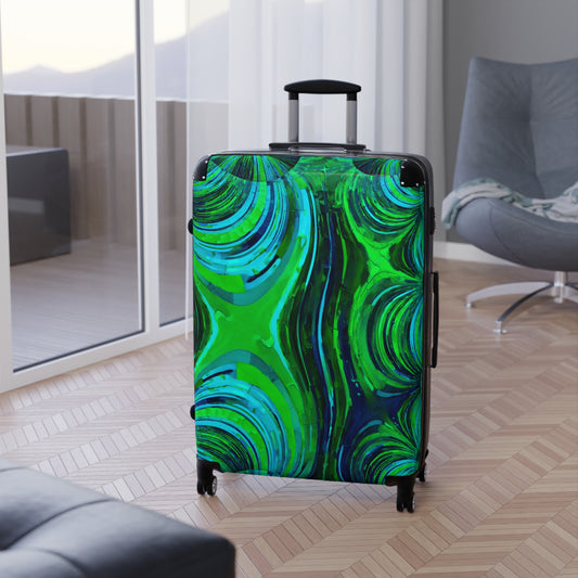 Uzi Spiral Blue Green Large Suitcase with built in lock, 4 double-wheels, telescopic handle, and ABS back hard-shell