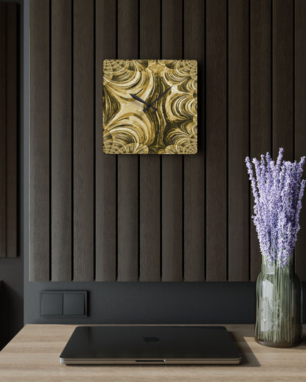 Uzi Spiral Light Brown Acrylic Wall Clock, Round or Square, 10.75" x 10.75"