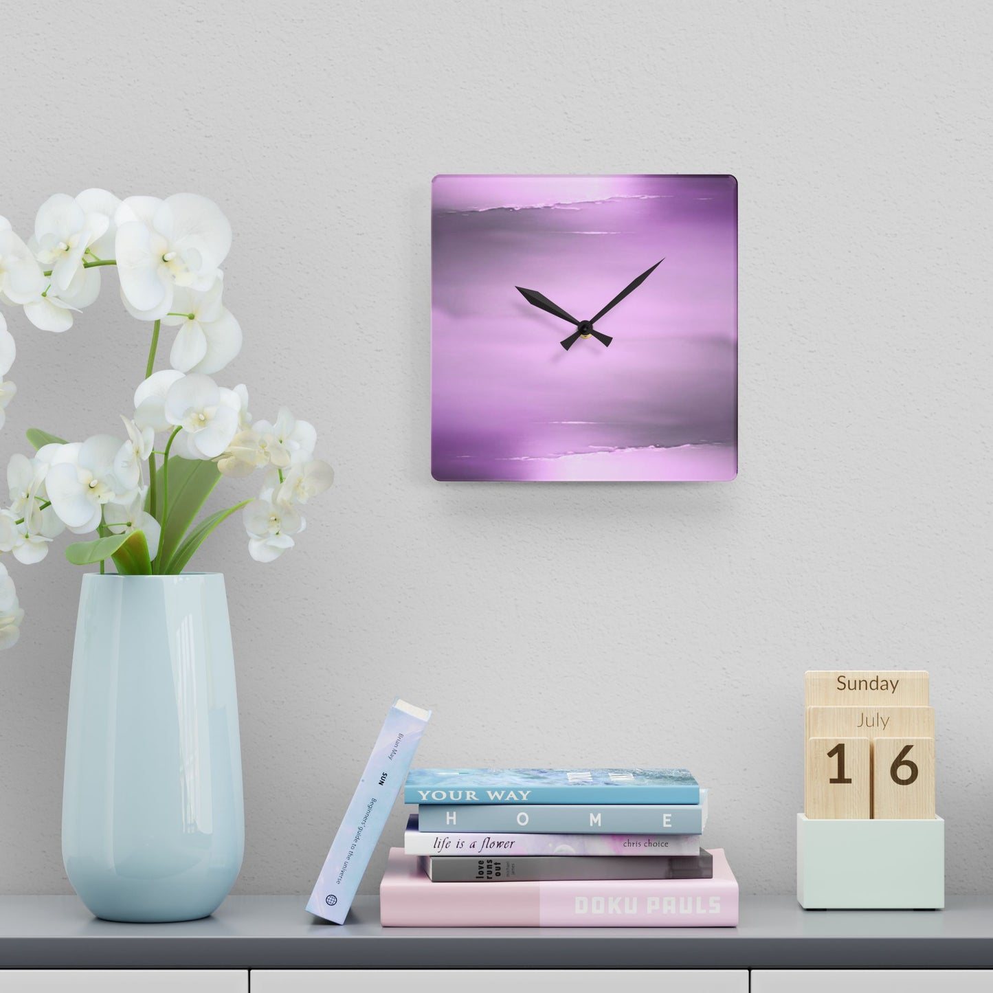 Dark Pink Sea Amethyst Fog Acrylic Wall Clock, Round or Square, 10.75" x 10.75"