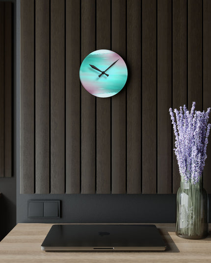 Green Sea Lavender Fog Acrylic Round Wall Clock, 8" x 8"