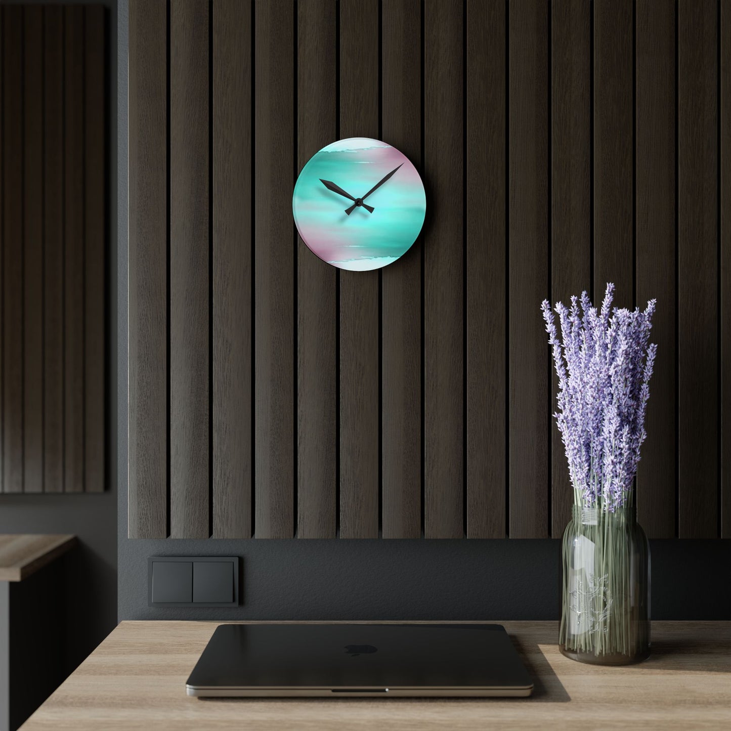 Green Sea Lavender Fog Acrylic Round Wall Clock, 8" x 8"
