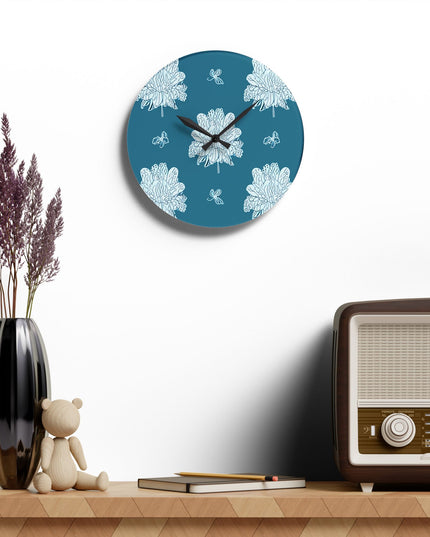 Tif Green White Floral Butterflies Acrylic Wall Clock, Round or Square, 10.75" x 10.75"