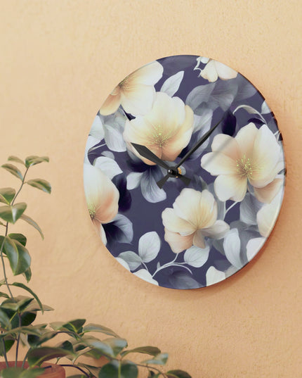 White Blush Floral Bunch Acrylic Wall Clock, Round or Square, 10.75" x 10.75"