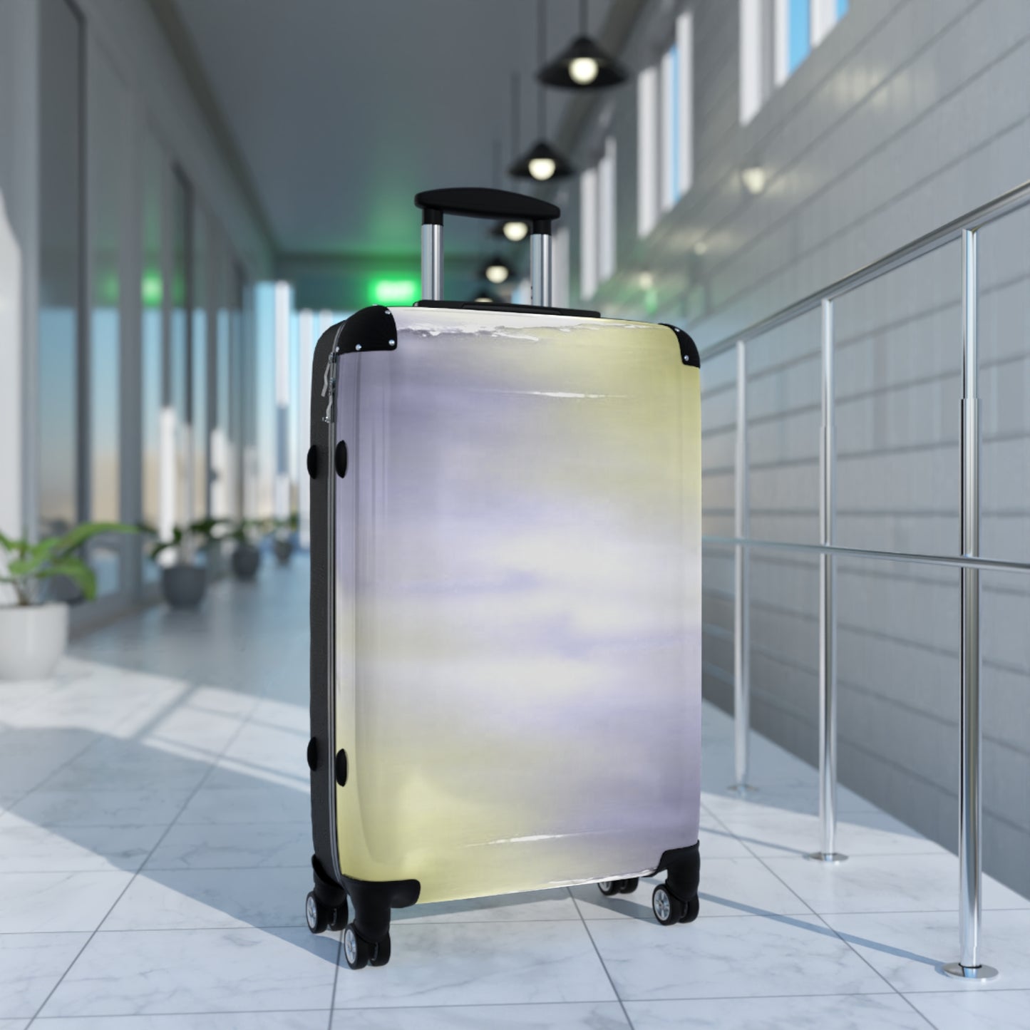 Lavender Sea Golden Fog Medium Suitcase with built in lock, 4 double-wheels, telescopic handle, and ABS back hard-shell