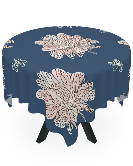 Rose White Floral Butterflies Tablecloth, 55" x 55"